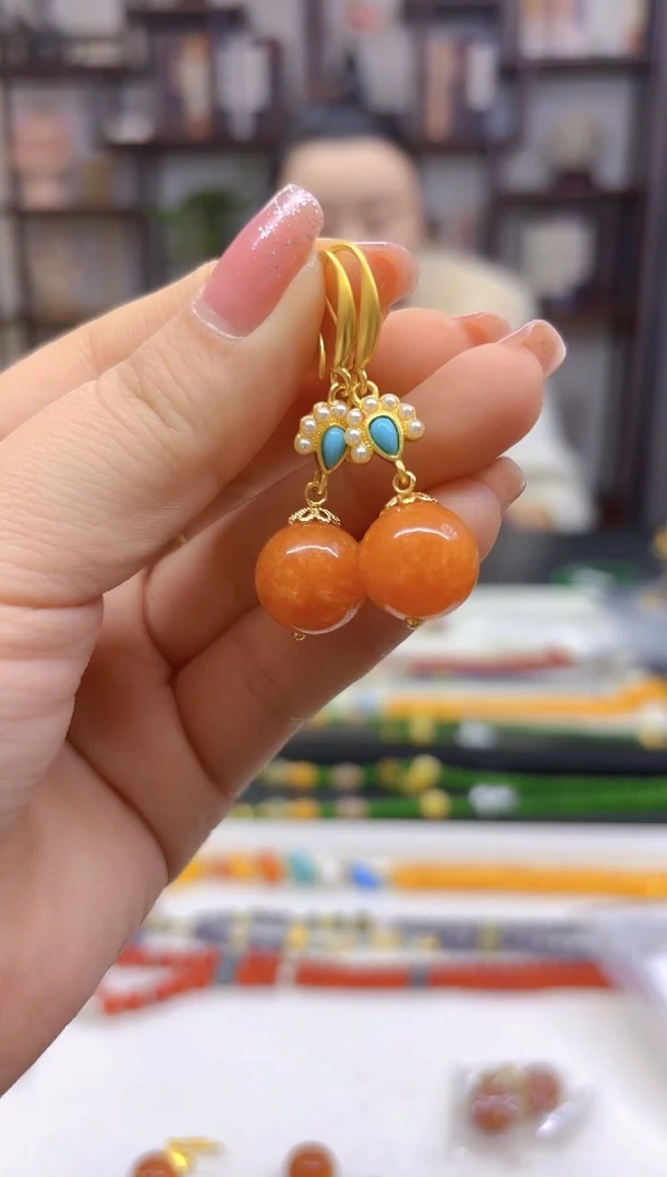 【闪购商品】和田玉（糖玉）耳饰14K金镶嵌E476