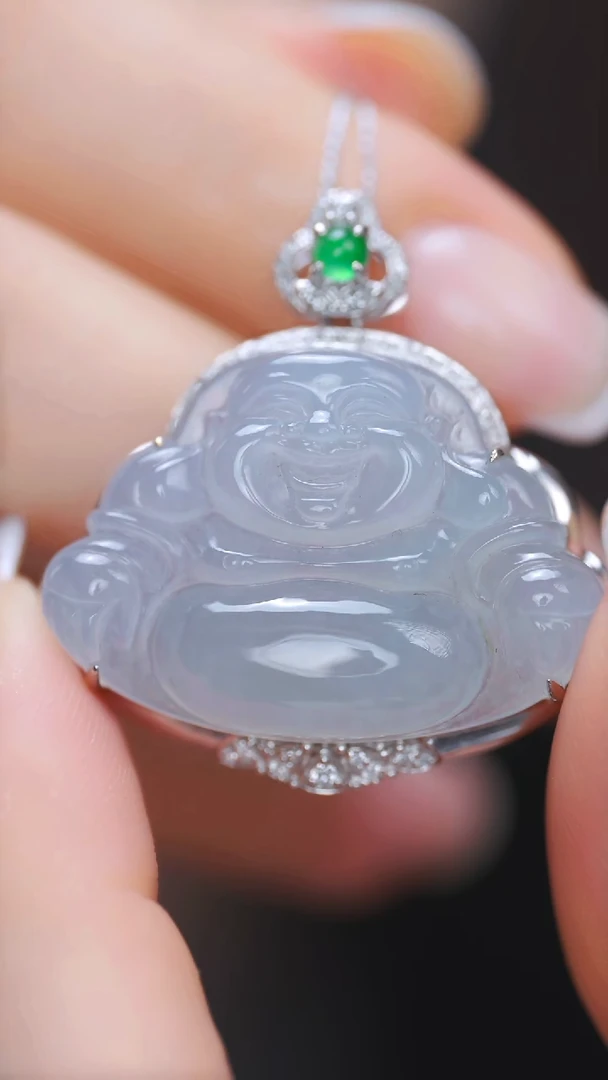翡翠18K金镶嵌吊坠(不含链)翡翠包镶佛公