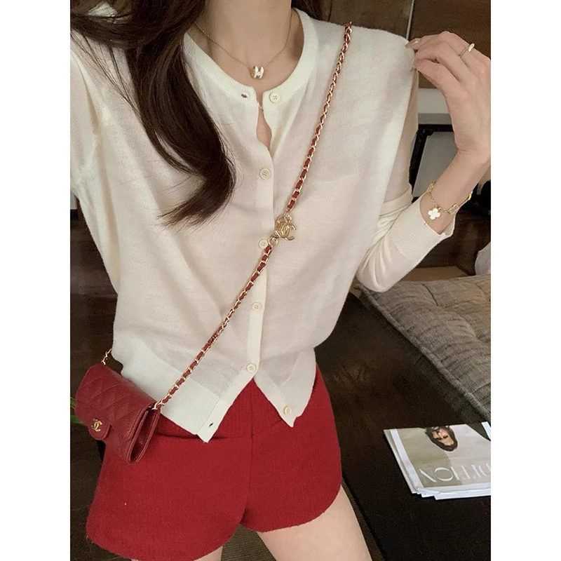 【米白色】开衫外套3630超柔软高品质圆领针织毛衣