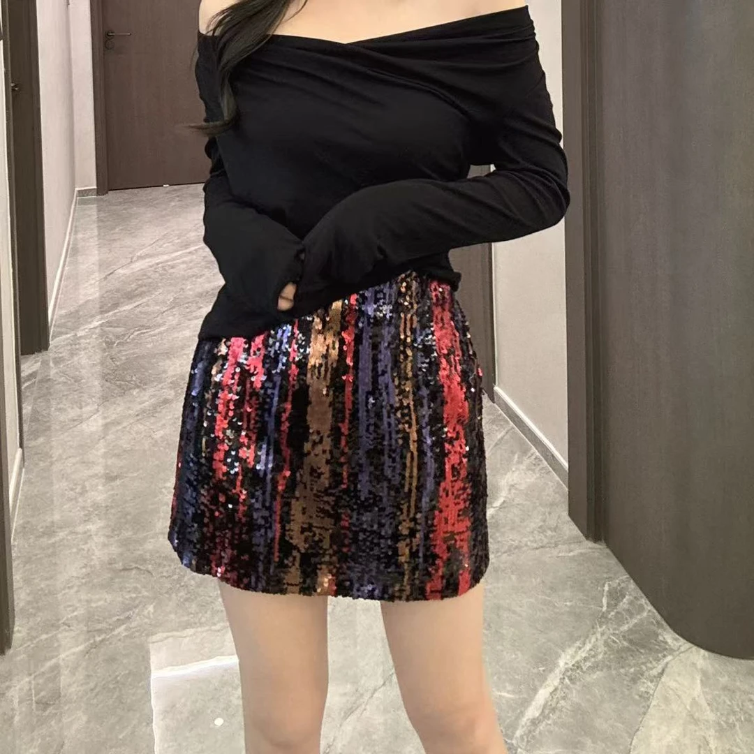 福利5.19号气质复古亮色名媛亮片半裙 （现货）显瘦时尚高腰