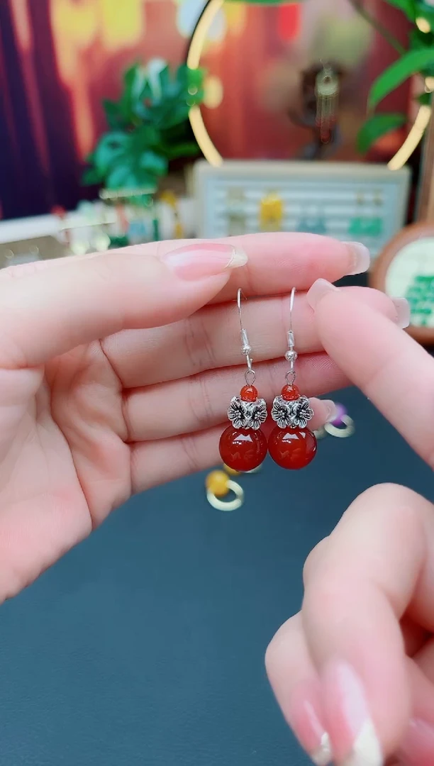 玛瑙/玉髓耳饰银S925镶嵌422