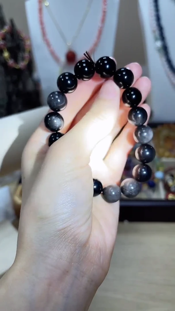 大颗粒黑曜石手串