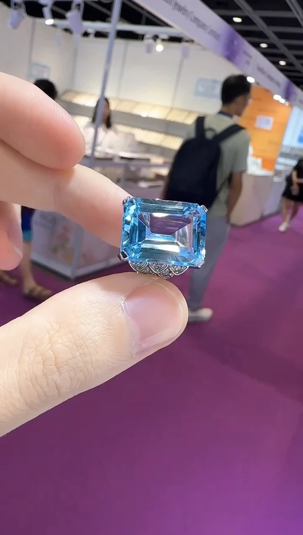 银S925镶嵌戒指托帕石12*16mm