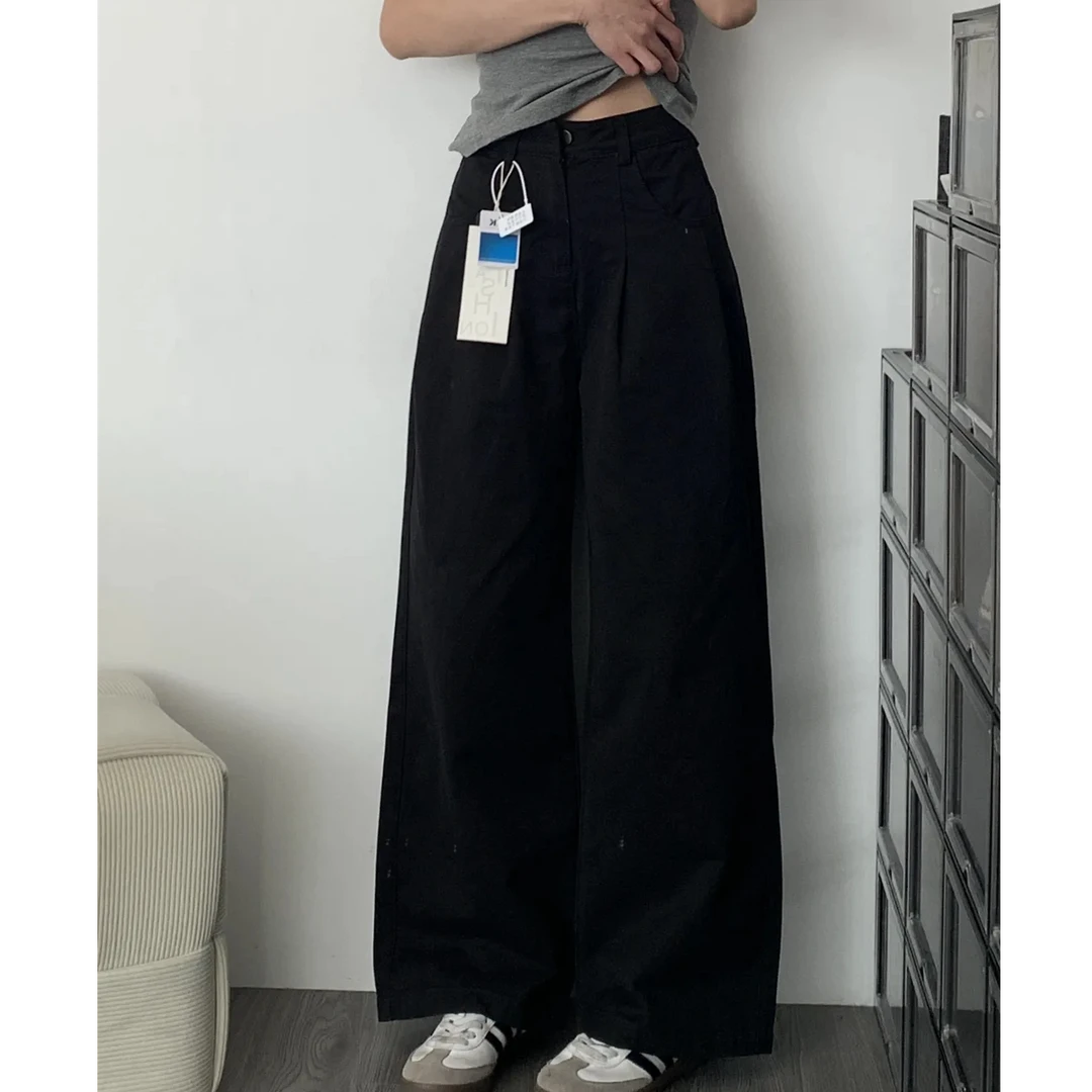 2025春夏新品超柔100棉轻奢阔腿拖地设计感纯棉牛仔高腰休闲裤
