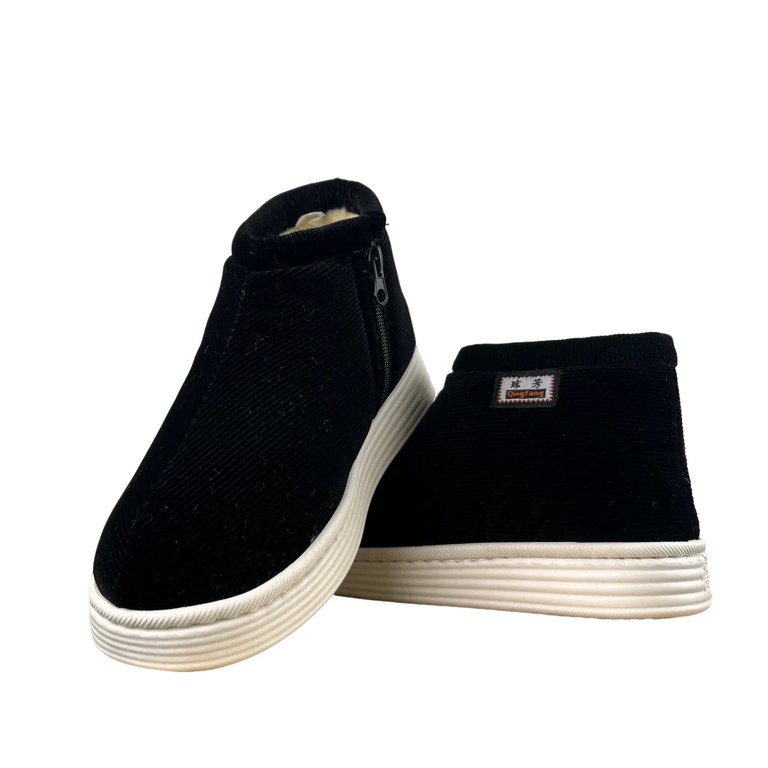 男女同款防滑加绒加厚保暖白底老工艺棉鞋