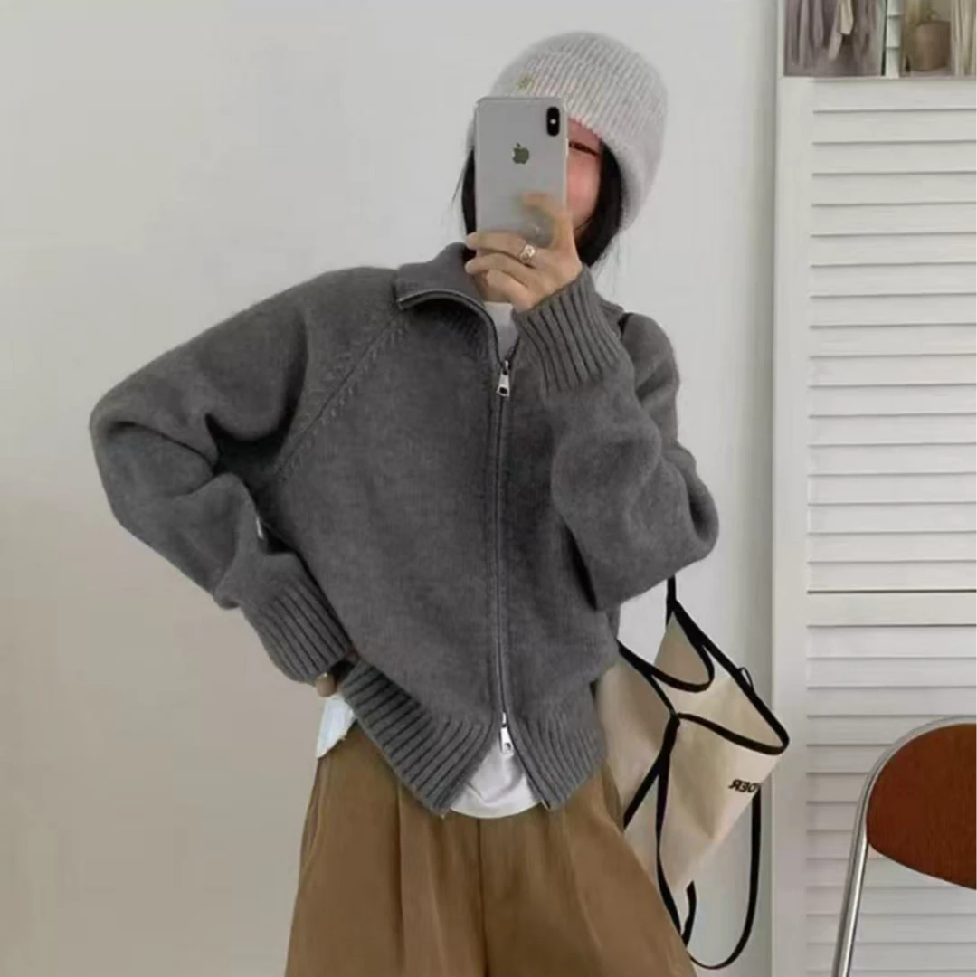 5091气质百搭毛衣针织开衫女新款外搭洋气小个子上衣针织纯色