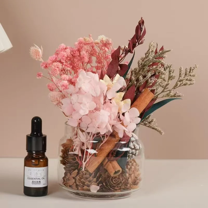 【花伴水】香薰套装汐颜肉桂无火香薰杯ins风扩香创意手工永生花