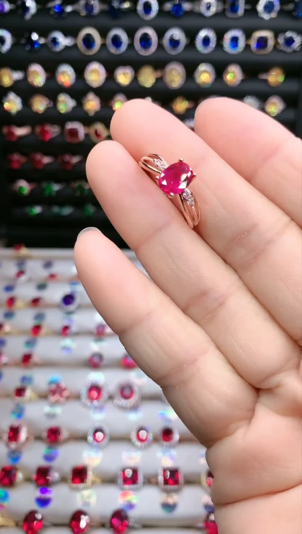 【闪购商品】红宝石戒指银S925镶嵌玫瑰金6.8