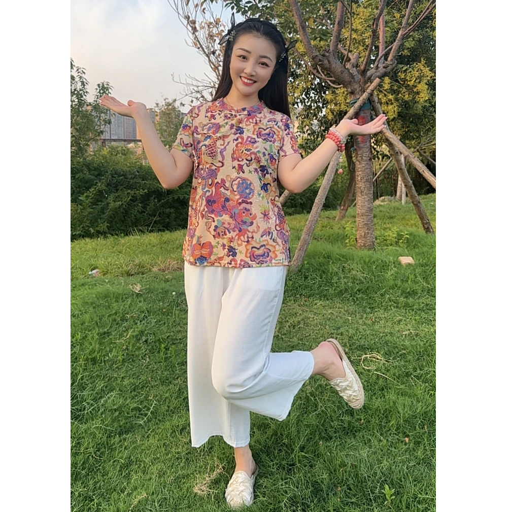 IRRYFEN/衣氛【亮一嗓专属】新中式国风气质套装短袖斜襟上衣裤子