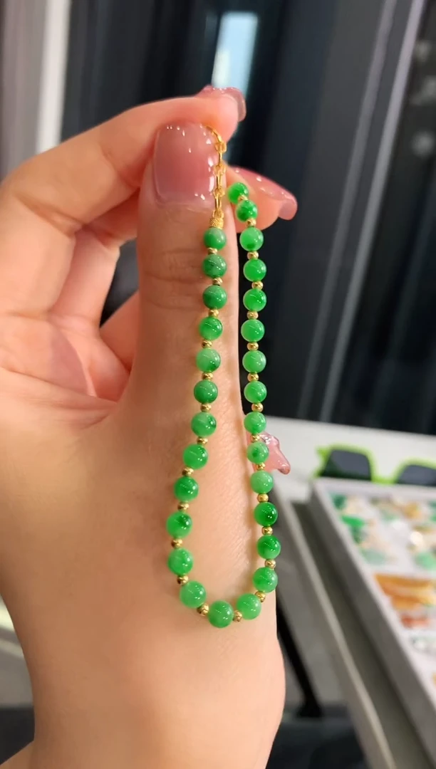 【闪购商品】翡翠手链18K金镶嵌手饰