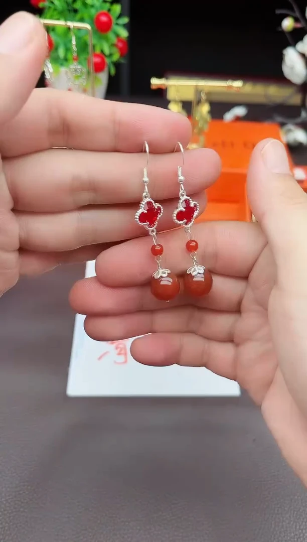 玛瑙/玉髓耳饰银S925镶嵌233000