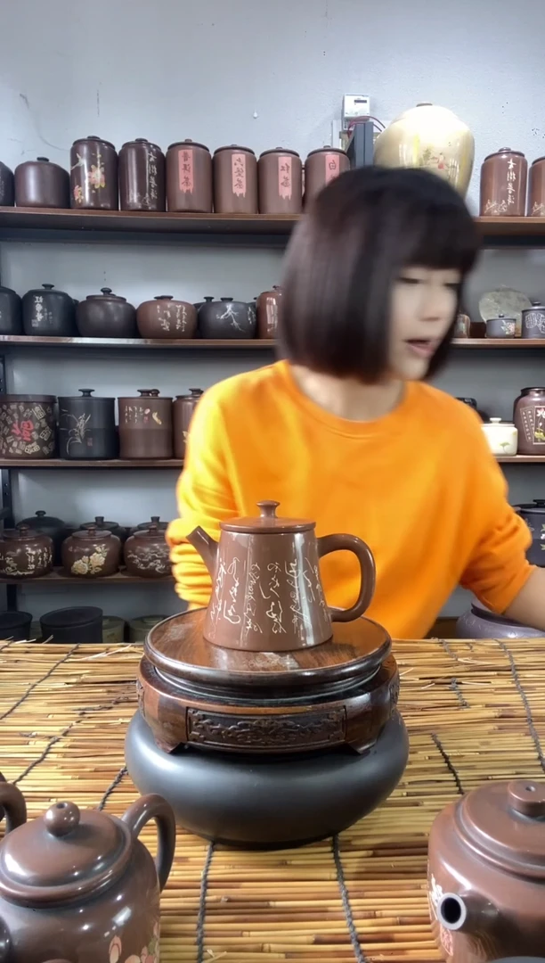 3建水紫陶手工彩填水亮壶