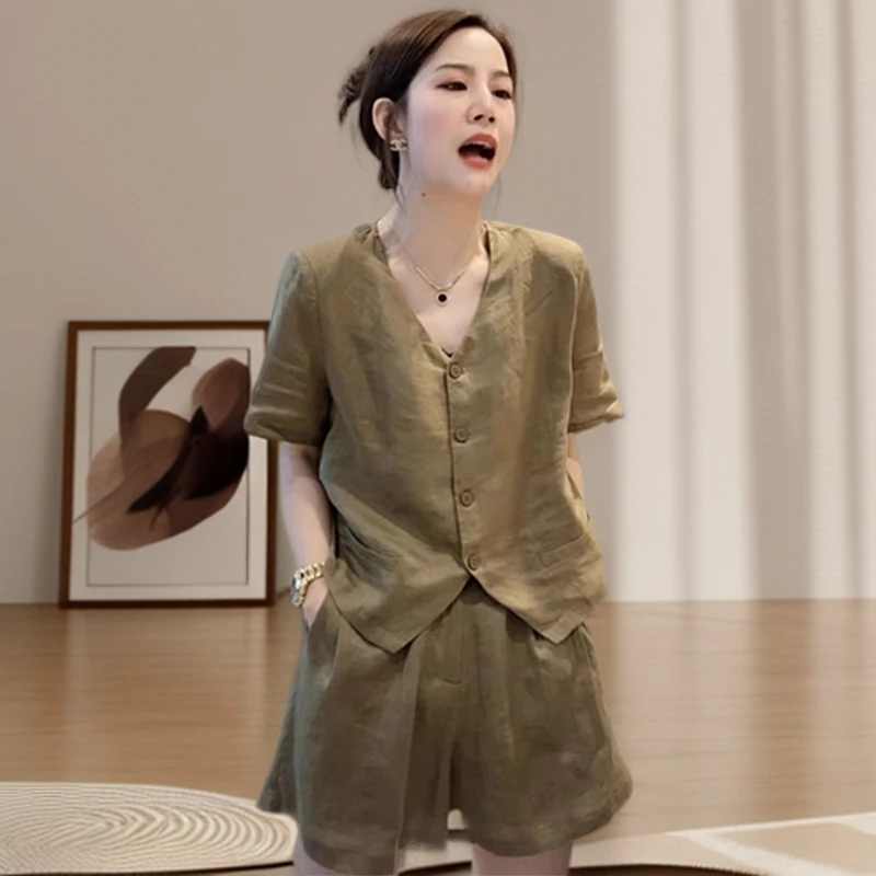 显瘦短裤两件套女2025夏新款欧洲站洋气减龄高级时尚上衣休闲套装