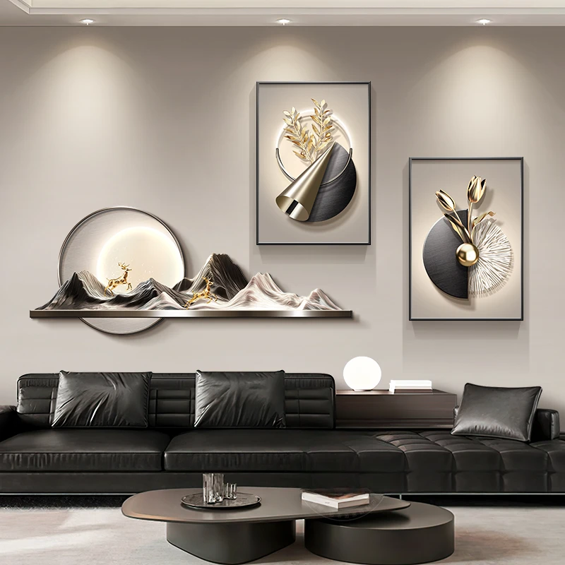 背有靠山客厅装饰画现代轻奢抽象壁画高级感大气沙发背景墙挂画