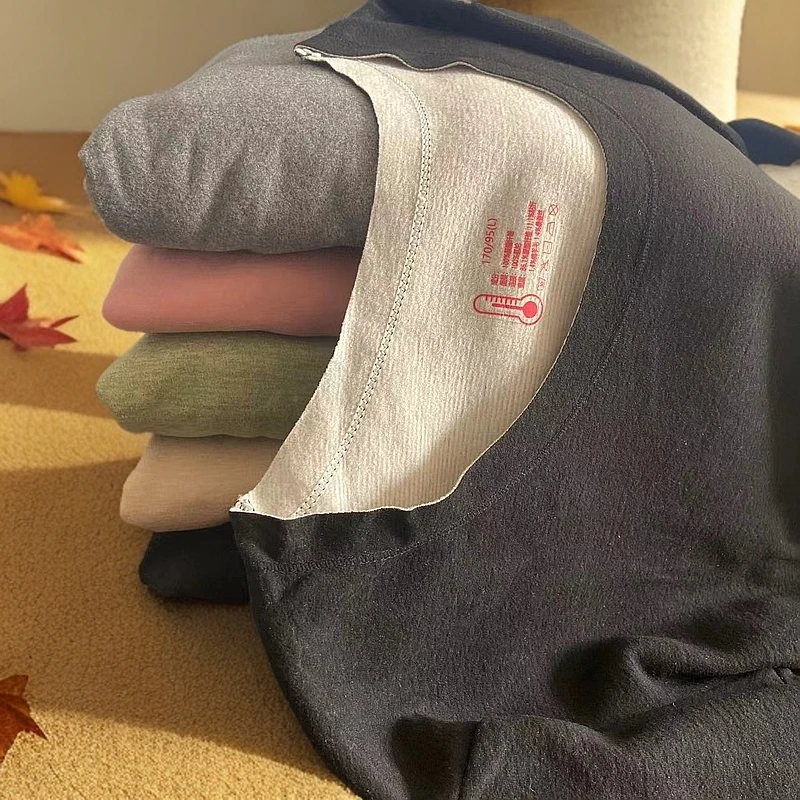 【1301保暖女套装】加绒圆领保暖套装时尚百搭修身