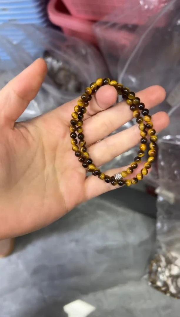 木变石（虎睛石）手链未镶嵌黄虎眼小米珠配件款双圈4MM