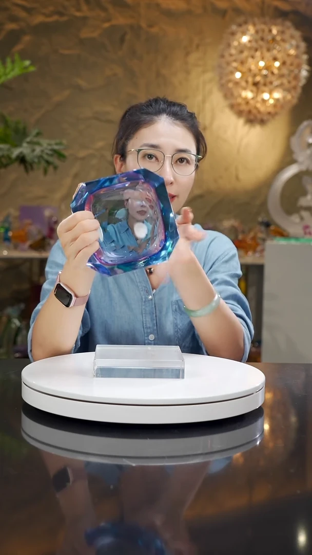 琉璃手工艺品福利金红蓝四方切面果碗