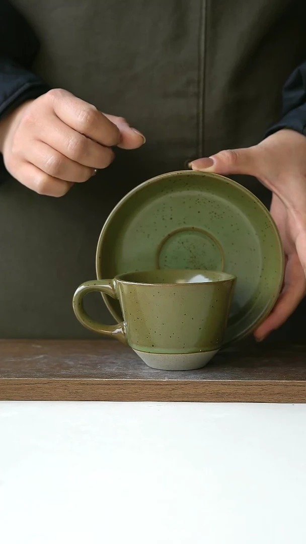 【闪购商品】陶瓷微瑕RG180ml咖啡杯碟绿色@4-2@