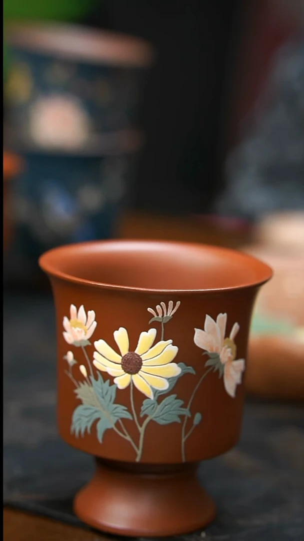 茶壶紫砂太阳花高足朱泥杯