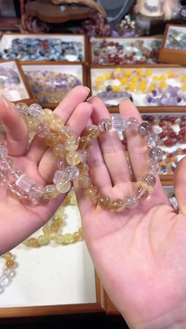 未镶嵌手串水晶贵妇】天然黄塔晶黑金超七手串多样发一