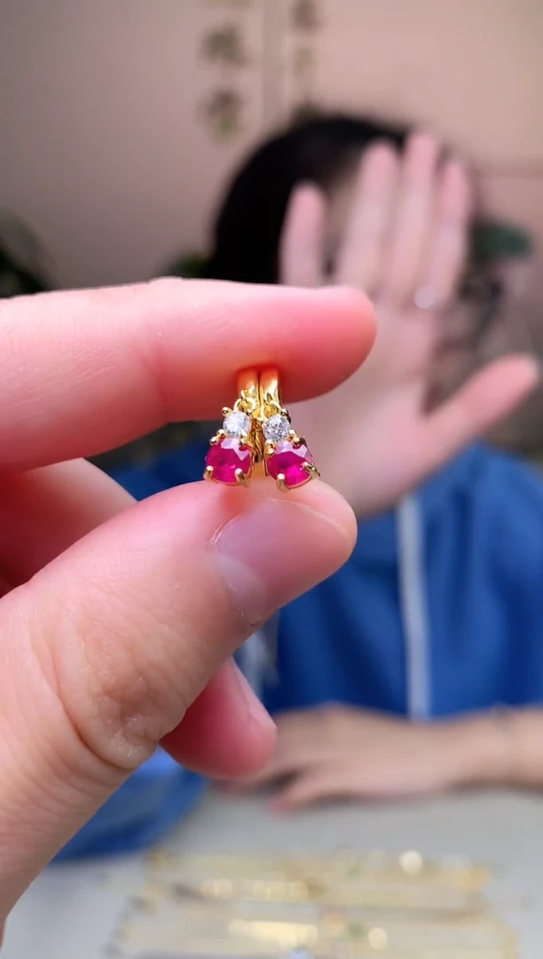 银S925镶嵌耳饰红宝石耳饰