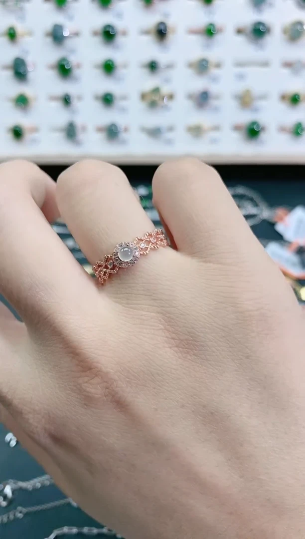 翡翠戒指银S925镶嵌天然翡翠