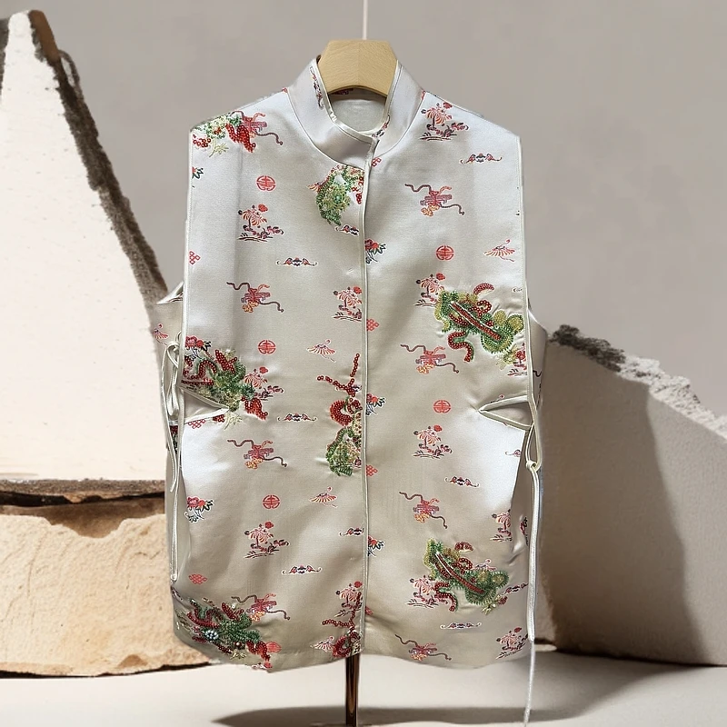 君姐推荐！新中式【沉香灵龙】冰冰款重工钉珠刺绣宽松长款马甲