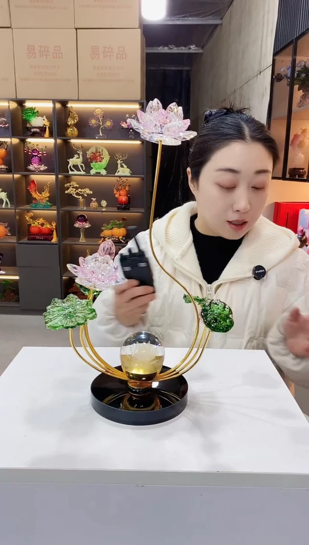 大号新款荷花水晶摆件