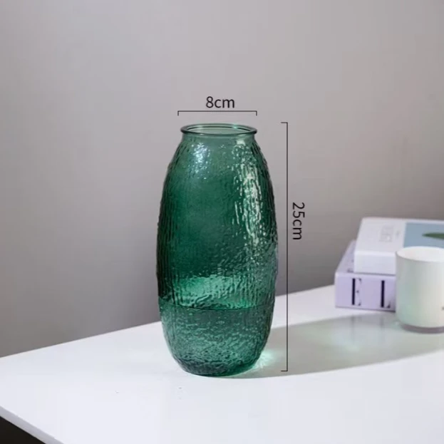 S【25CM】菩提浮雕加厚玻璃花瓶水培富贵竹客厅腊梅家居插花摆件