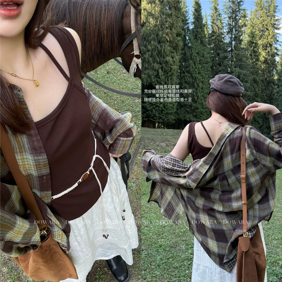 现货8893D大婉酱微胖定制【重影背心】内搭洋气背心秋无袖显瘦上衣