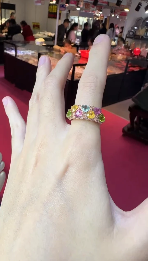 银S925镶嵌戒指碧玺多样性发设计款