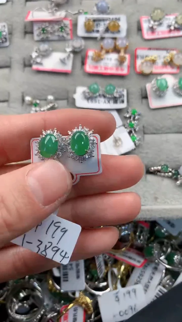 银S925镶嵌戒指翡翠多6          7