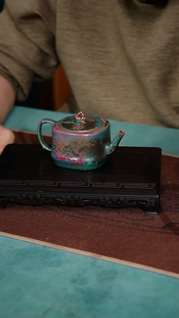 【闪购商品】238-1四方竹石壶（炉钧釉 窑变随机）