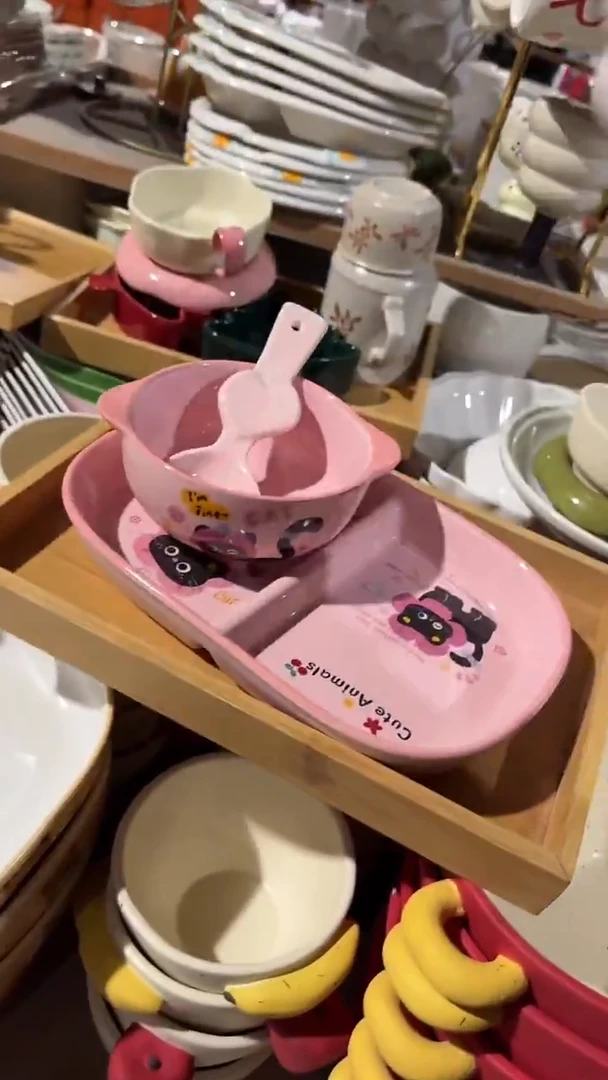 陶瓷粉色分餐3件套微瑕 凑满20元包邮