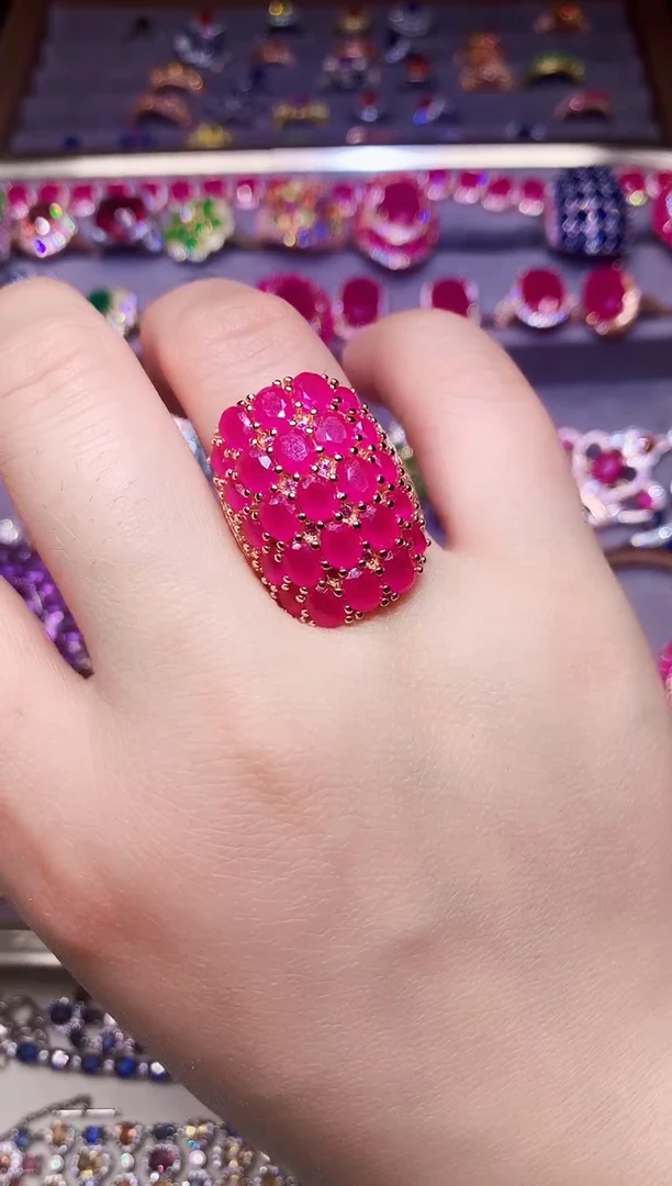 银S925镶嵌戒指红宝石...