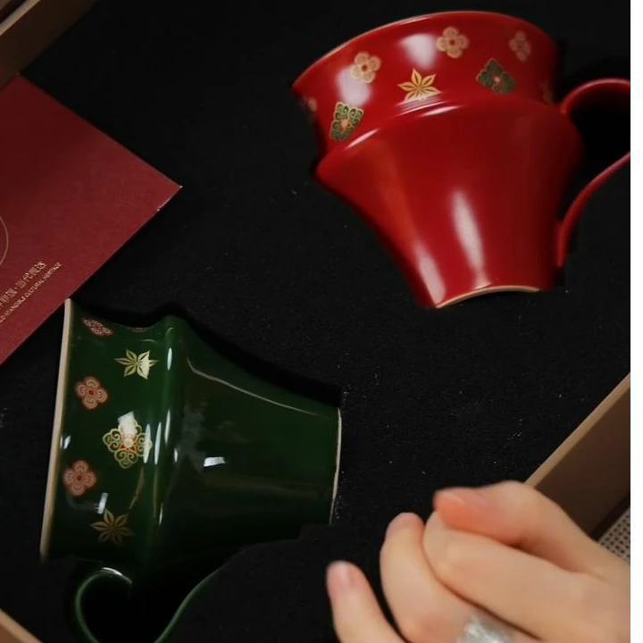 梵山暮云 尚唐青瓷 自在咖啡杯一对（红绿）约260cc st