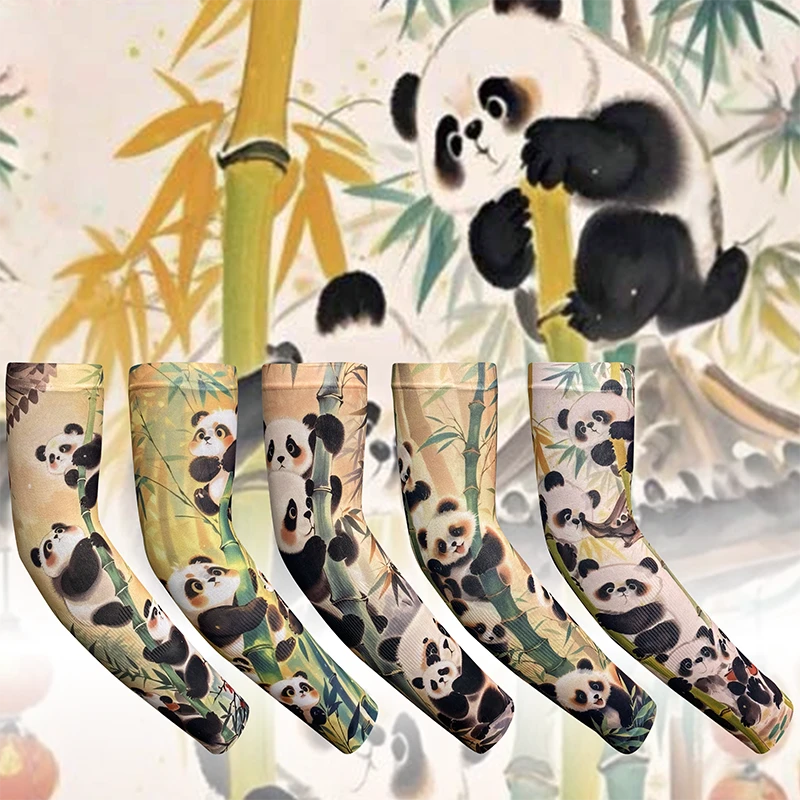 原创爆款熊猫冰丝袖套骑行防晒装备冰袖防晒防紫外线2025新款夏季