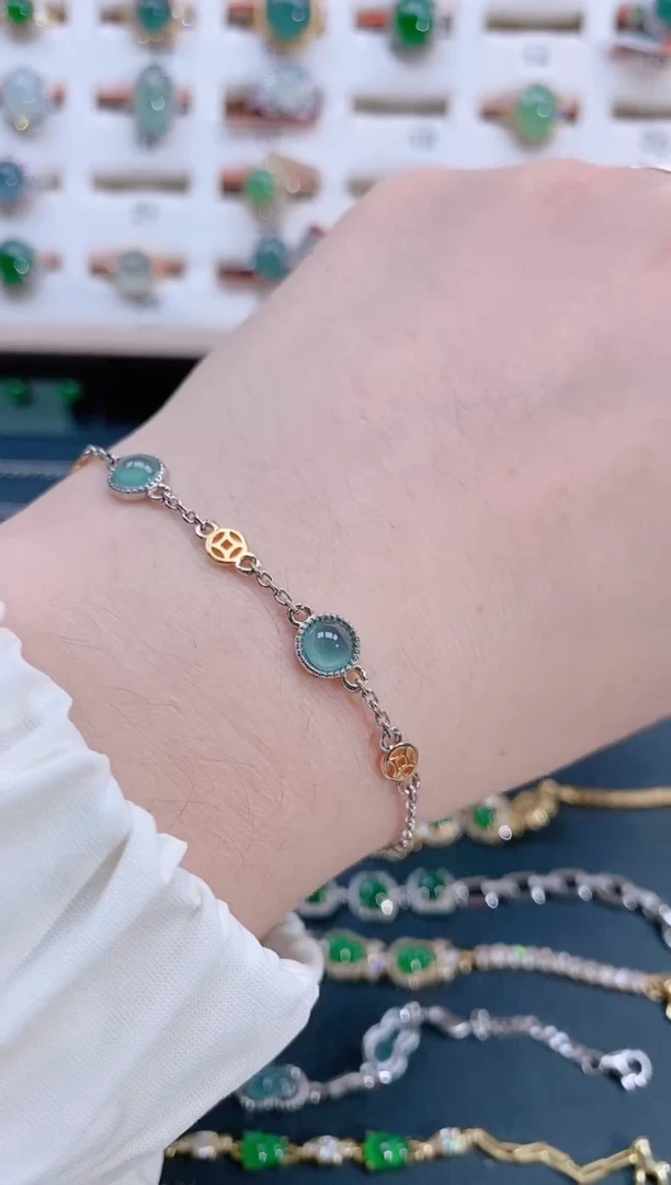 银S925镶嵌手链翡翠天然翡翠