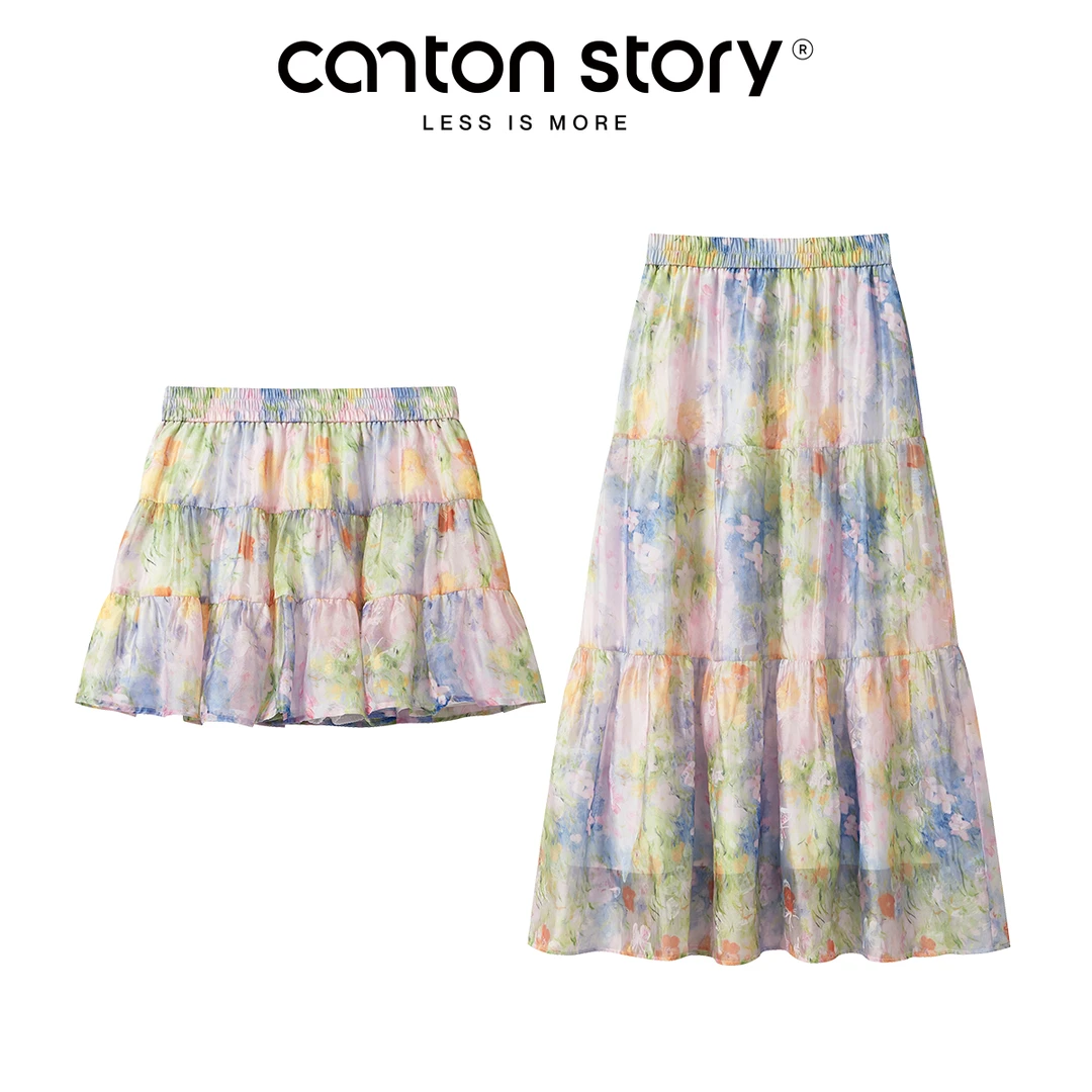 羊城故事-韩系晕染印花半身裙女2025新款a字蛋糕短裙Y50550396HJ