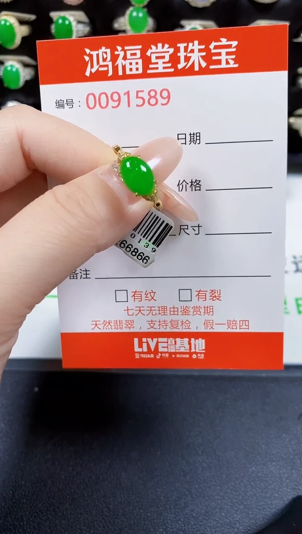 翡翠戒指银S925镶嵌1589