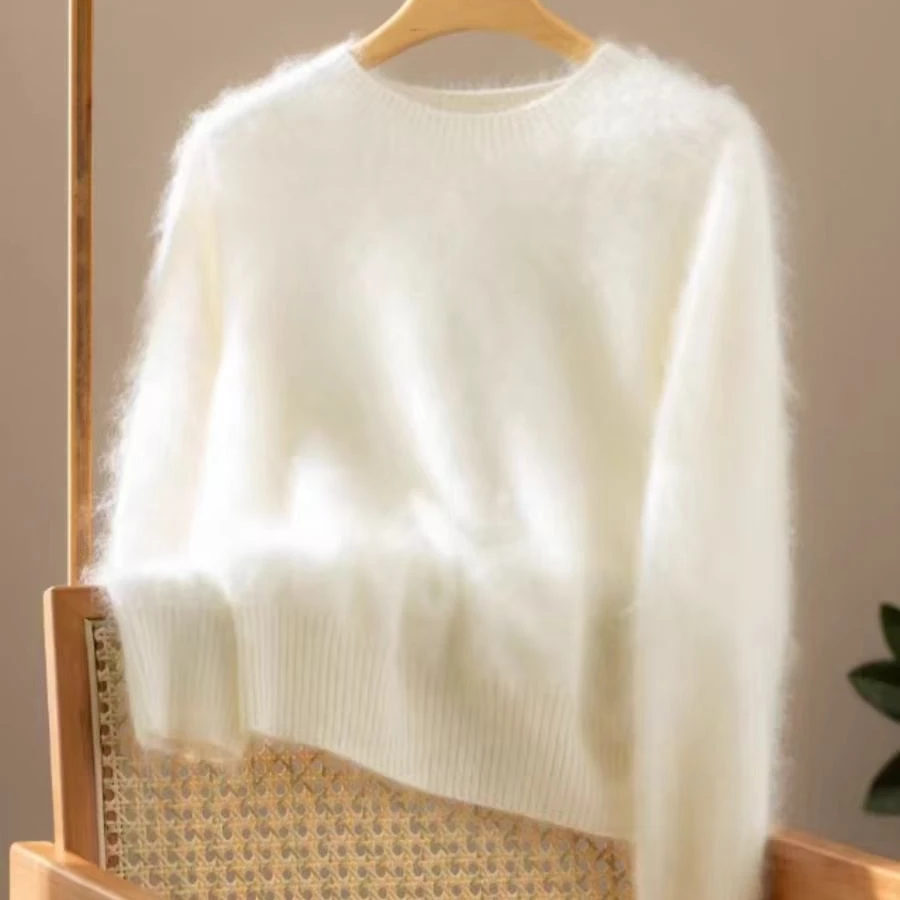 100%纯山羊绒衫拉绒打底衫一线成衣圆领毛衣女无缝针织上衣秋冬装