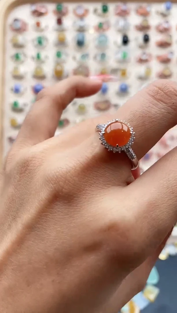 【闪购商品】翡翠戒指银S925镶嵌缅甸天然A货翡翠222  10+4