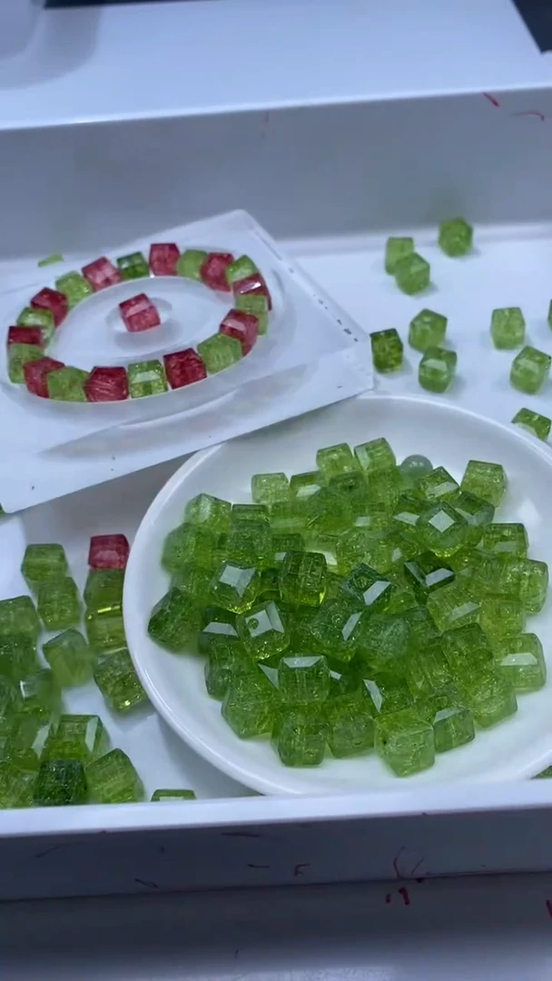 颈饰未镶嵌水晶W3187绿色碧玺方糖10mm*8颗