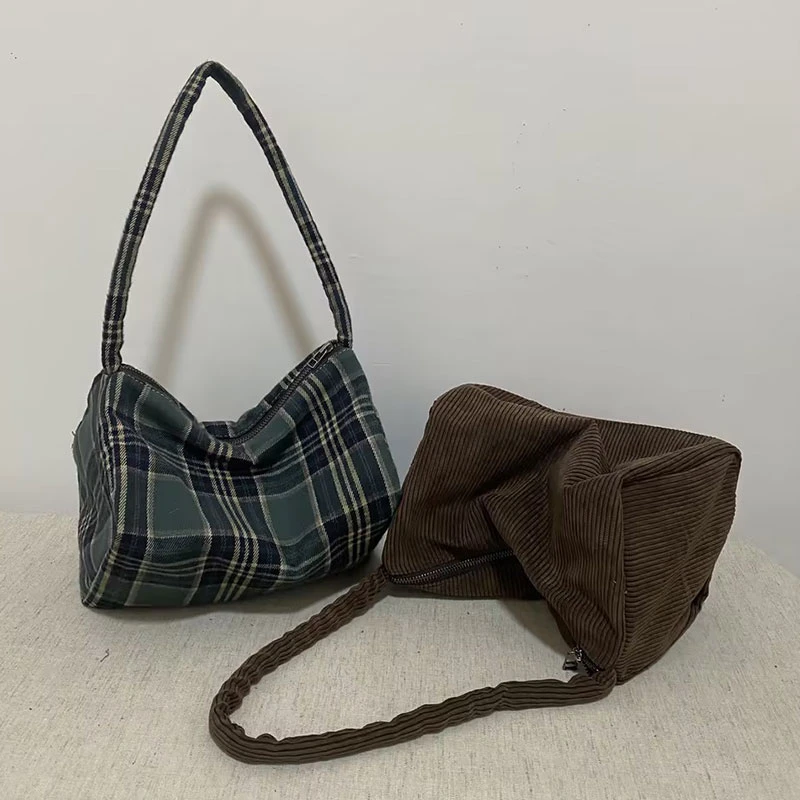 庸庸新品文艺秋冬毛呢单肩手提布包女腋下背包文艺韩版棉麻帆布包