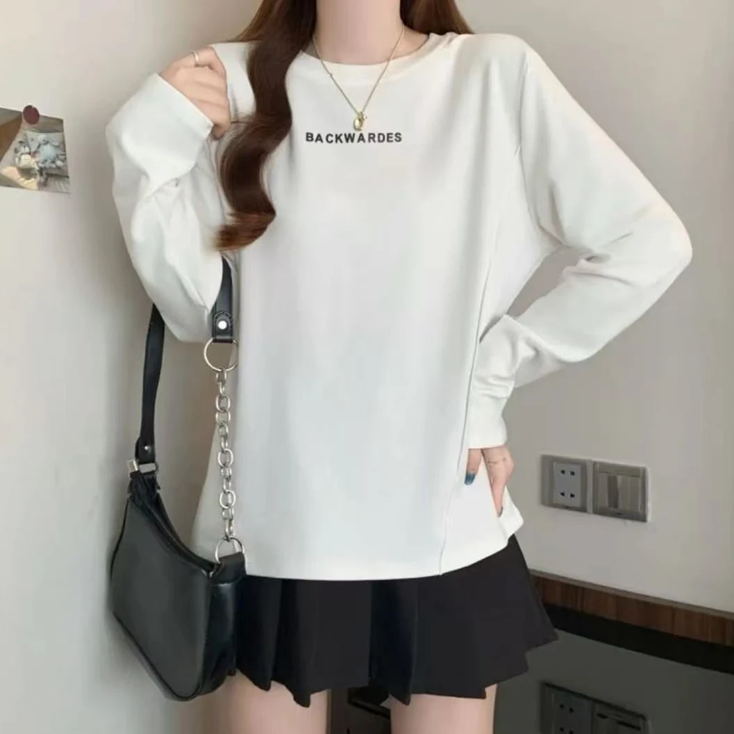 秋冬季舒适简约字母修容加绒打底衫显瘦百搭T恤上衣（衣长66左右