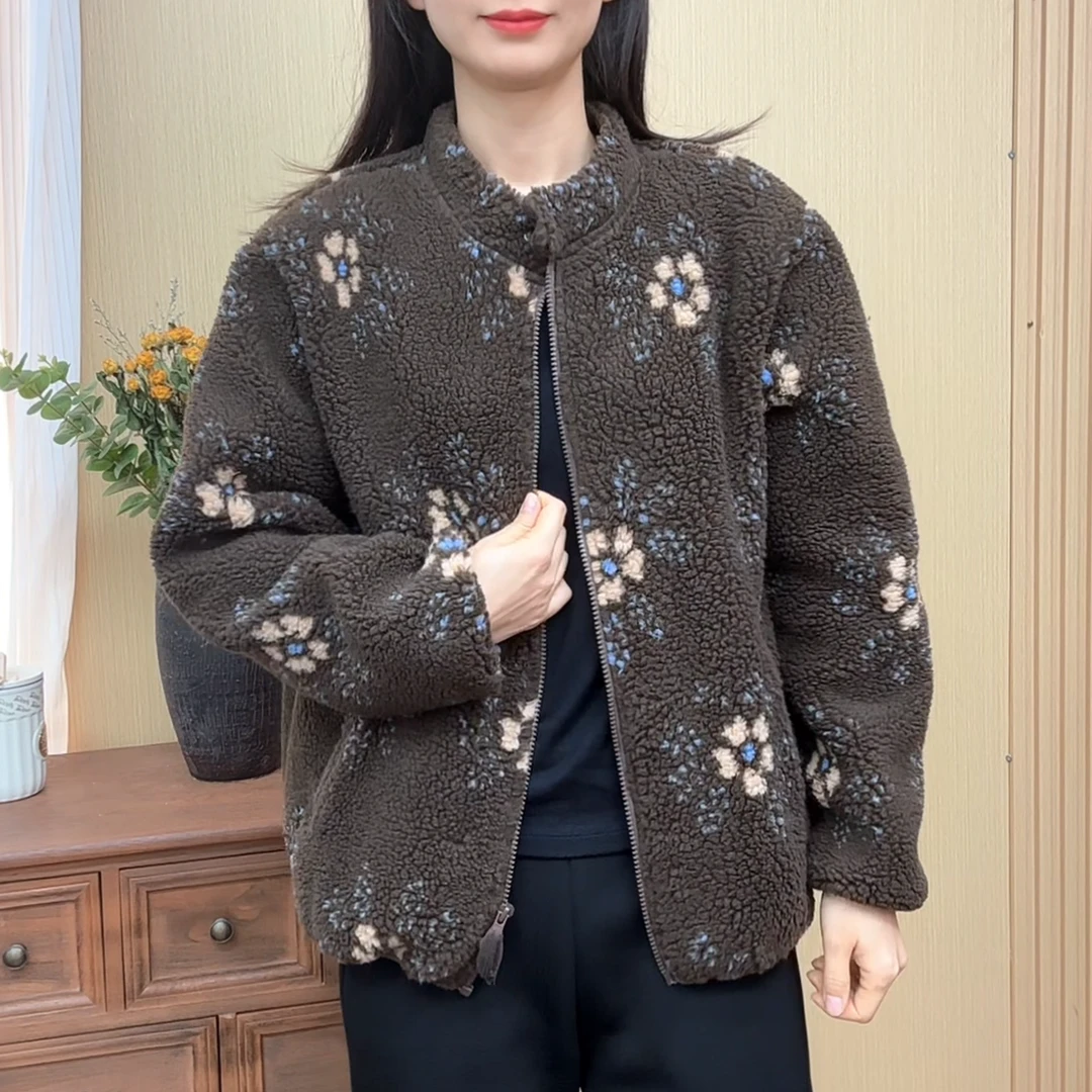 冬季新款保暖奥粒绒外套百搭立领提花显瘦棉衣时尚气质不挑年龄