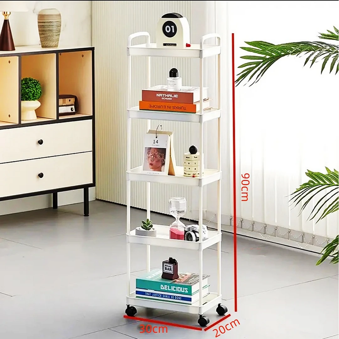 【五层】Y-8五白可移动置物架收纳储物 推车带轮子客厅儿童零食架