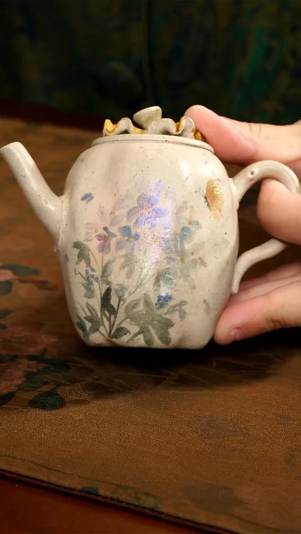 茶壶紫砂白泥紫花柿子壶