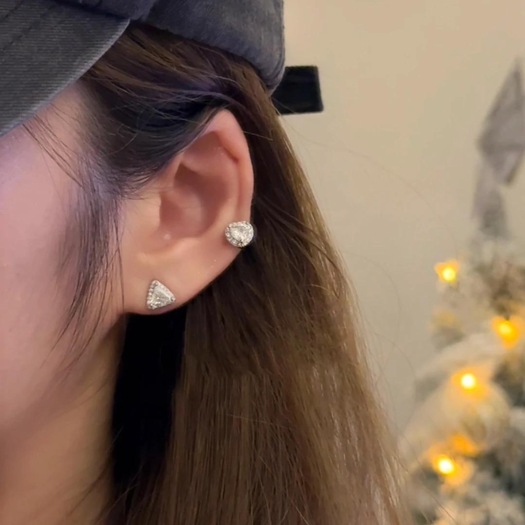铜合金耳饰 925银针防过敏超闪银针约会通勤百搭闪钻几何图案简约