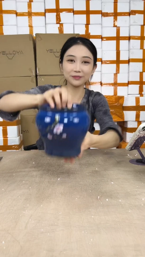 缸型深蓝花釉勾花13x13